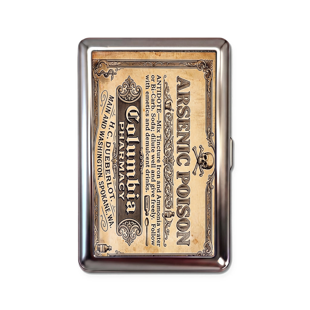 Arsenic Apothecary tin cardholder wallet with vintage pharmacy arsenic poison label design