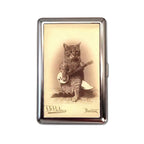 Banjo Cat tin cardholder wallet with sepia Victorian photograph of cat playing banjo