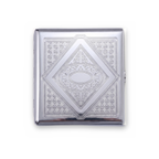 Evil Eye chrome cardholder wallet with art deco diamond and oval medallion engraving