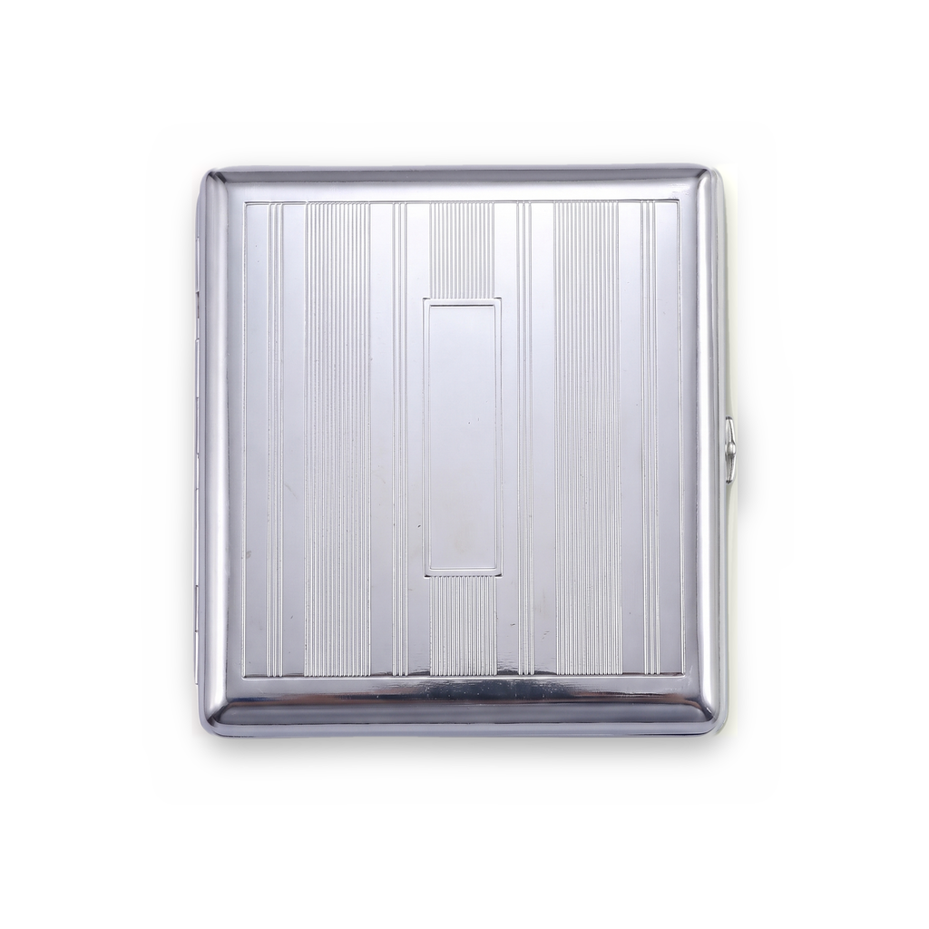 Alibi chrome cardholder wallet with machined pinstripes and blank engraving panel