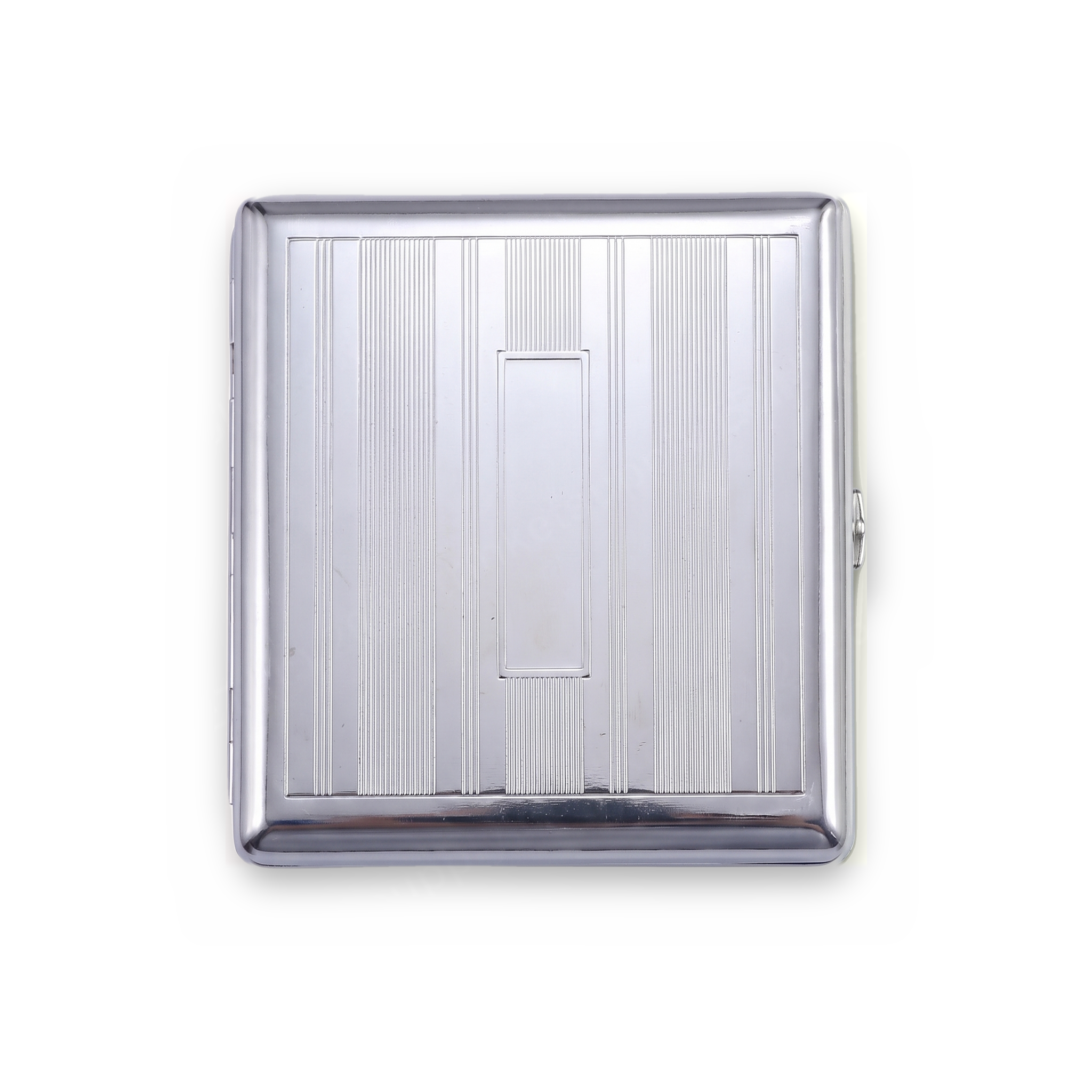 Alibi chrome cardholder wallet with machined pinstripes and blank engraving panel