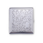 Haunted Wallpaper chrome cardholder wallet with high-relief baroque swirl embossing and monogram panel