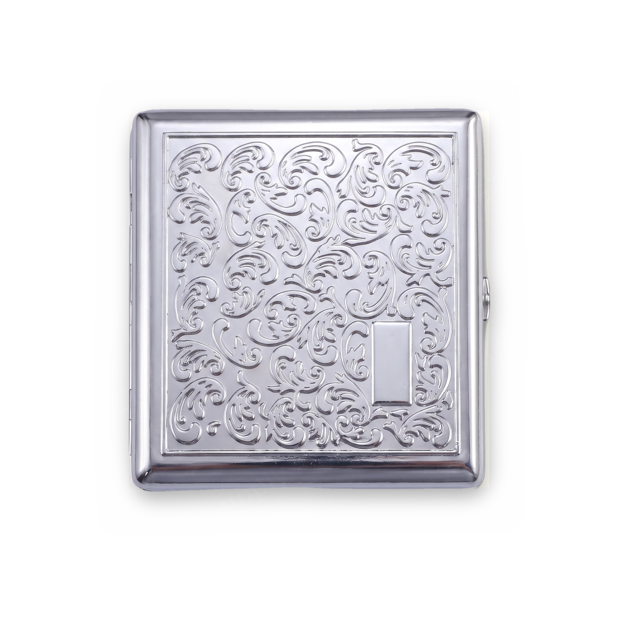 Haunted Wallpaper chrome cardholder wallet with high-relief baroque swirl embossing and monogram panel
