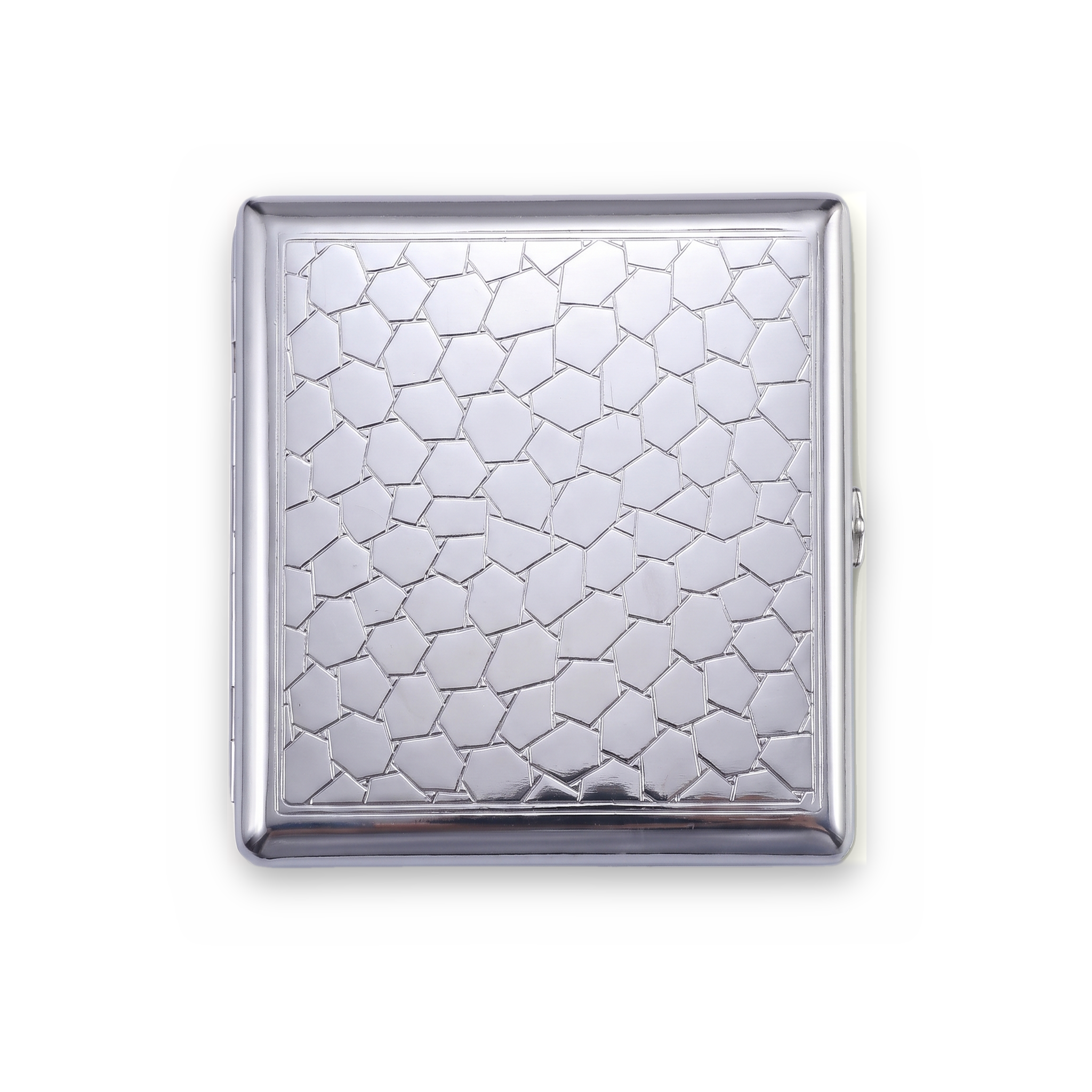Bad Luck chrome cardholder wallet with cracked broken-mirror mosaic engraving