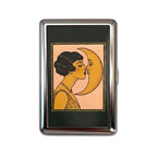 Moonlit Kiss tin cardholder wallet with art deco flapper kissing crescent moon design