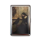 Nevermore tin cardholder wallet with gothic painting of woman and raven