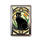 Nouveau Noir tin cardholder wallet with art nouveau stained glass style black cat