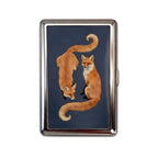 Sly Foxes tin cardholder wallet with two red foxes curled together on navy