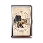 Trio Noctis tin cardholder wallet with three vintage occult cats on antique astrological chart design